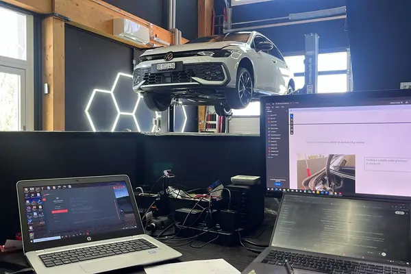 workshop desk vw on lift